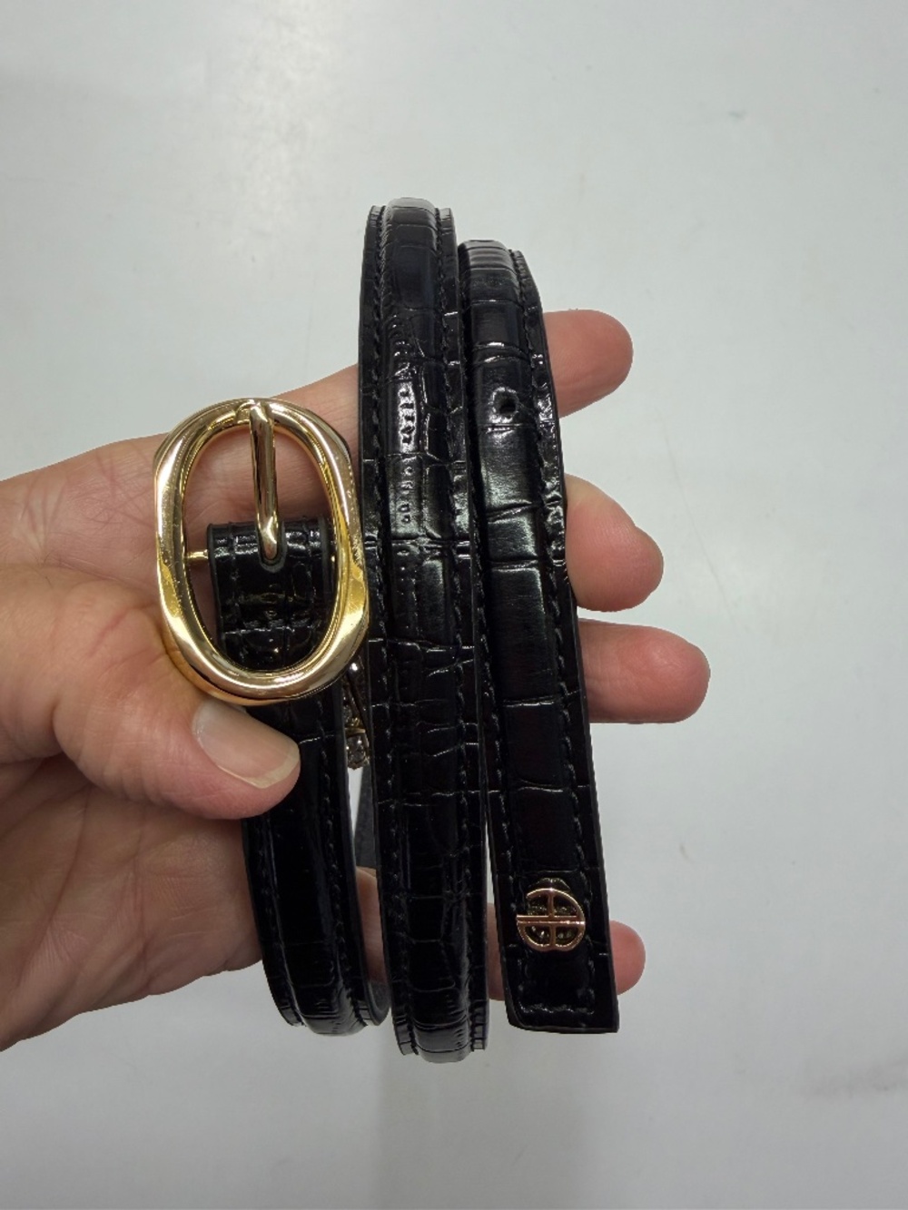Anine Bing Croc Embossed Thin Belt- Price Firm